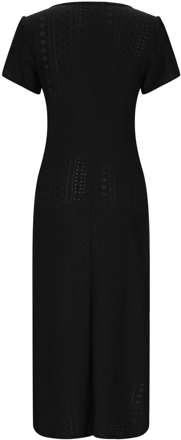 Spring Maxi Dresses for Women 2025 Summer Casual Petal Sleeve Eyelet Dress Fashion Trendy Loose Swing Flowy Long Dress