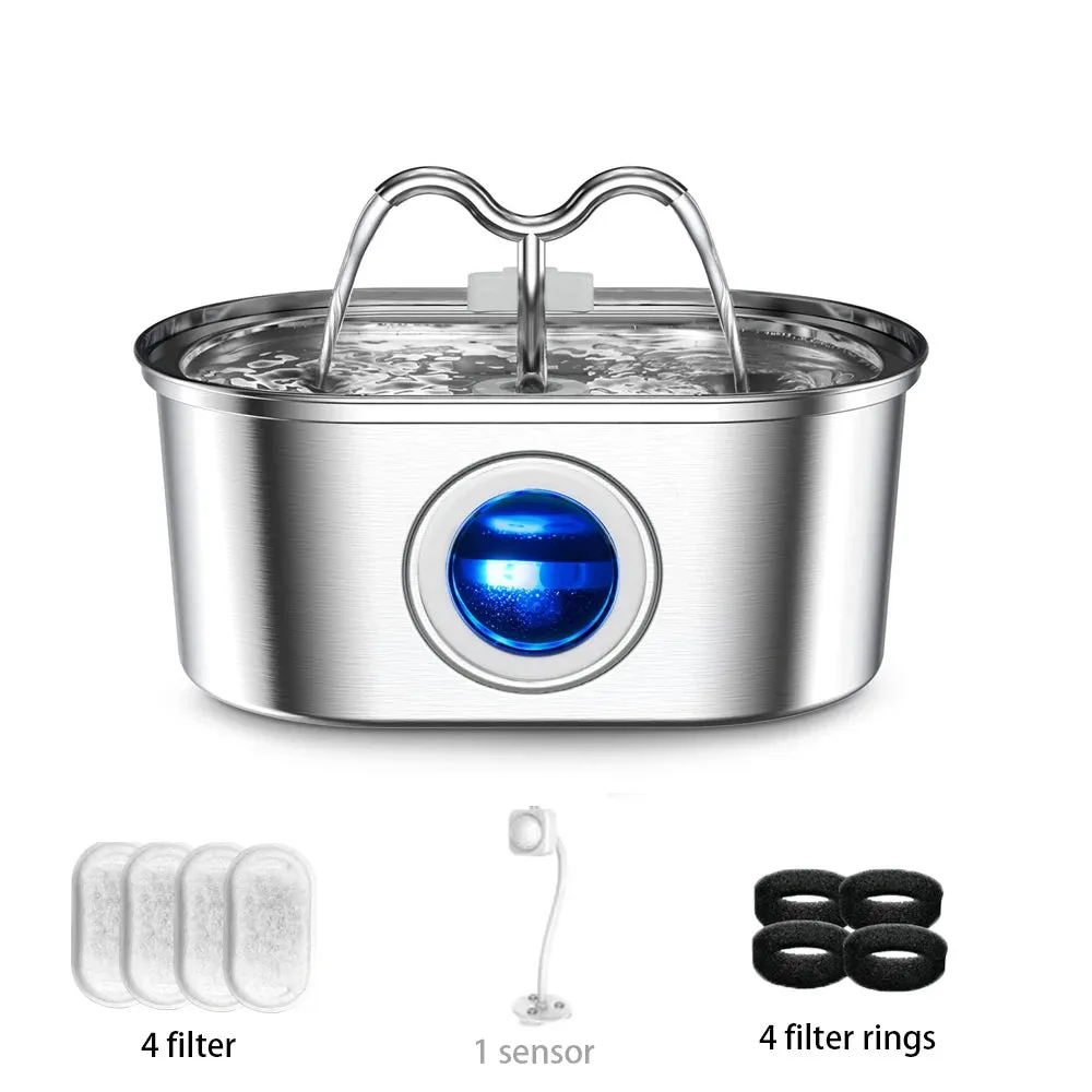 Stainless Steel Cat Water Fountain  Automatic Pet Water Dispenser with Sensor