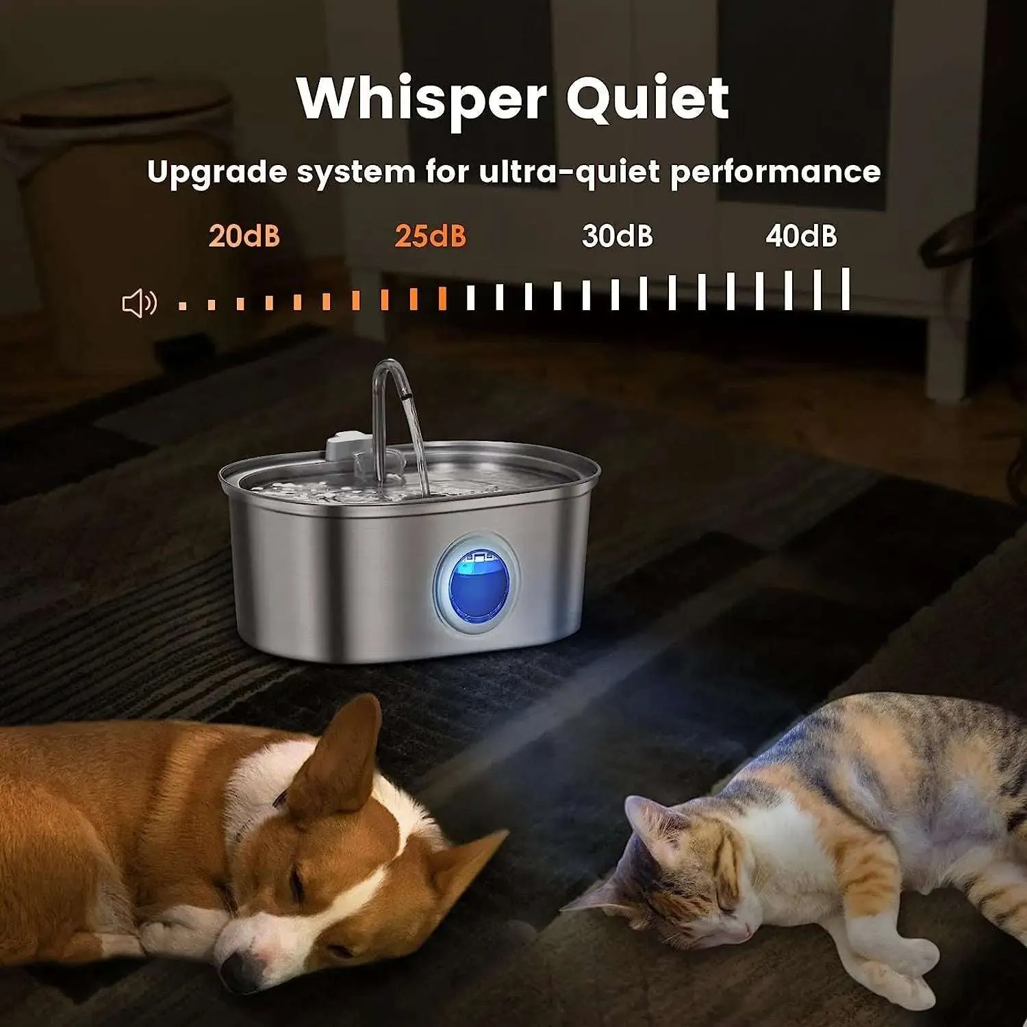 Stainless Steel Cat Water Fountain  Automatic Pet Water Dispenser with Sensor