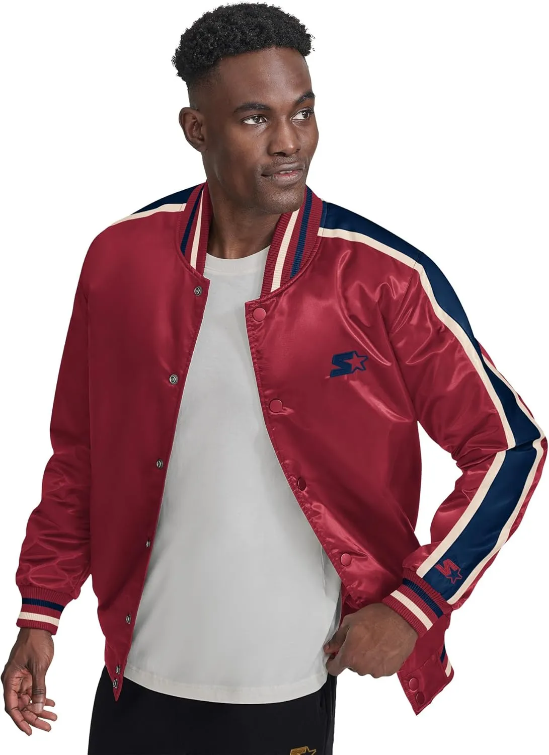 Starter Men's Satin Varsity Midweight with Quilted Lining Long Sleeve Jacket