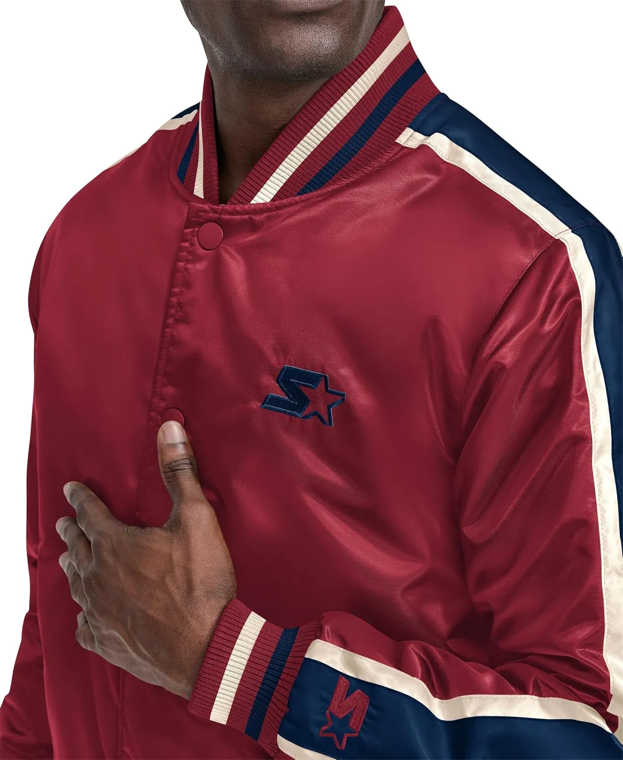 Starter Men's Satin Varsity Midweight with Quilted Lining Long Sleeve Jacket