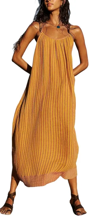 Striped Maxi Dress for Women Y2k Summer Long Flowy Beach Dress Boho Spaghetti Strap Backless Swing Midi Sundresses