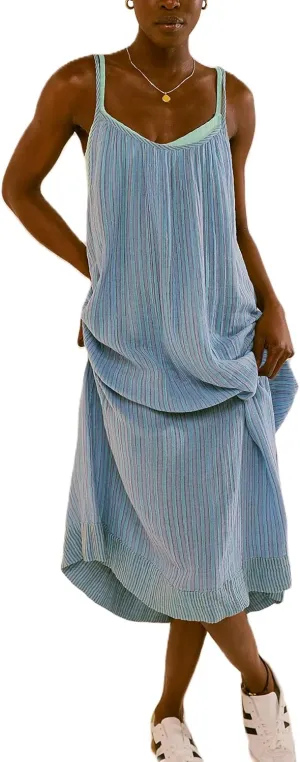 Striped Maxi Dress for Women Y2k Summer Long Flowy Beach Dress Boho Spaghetti Strap Backless Swing Midi Sundresses