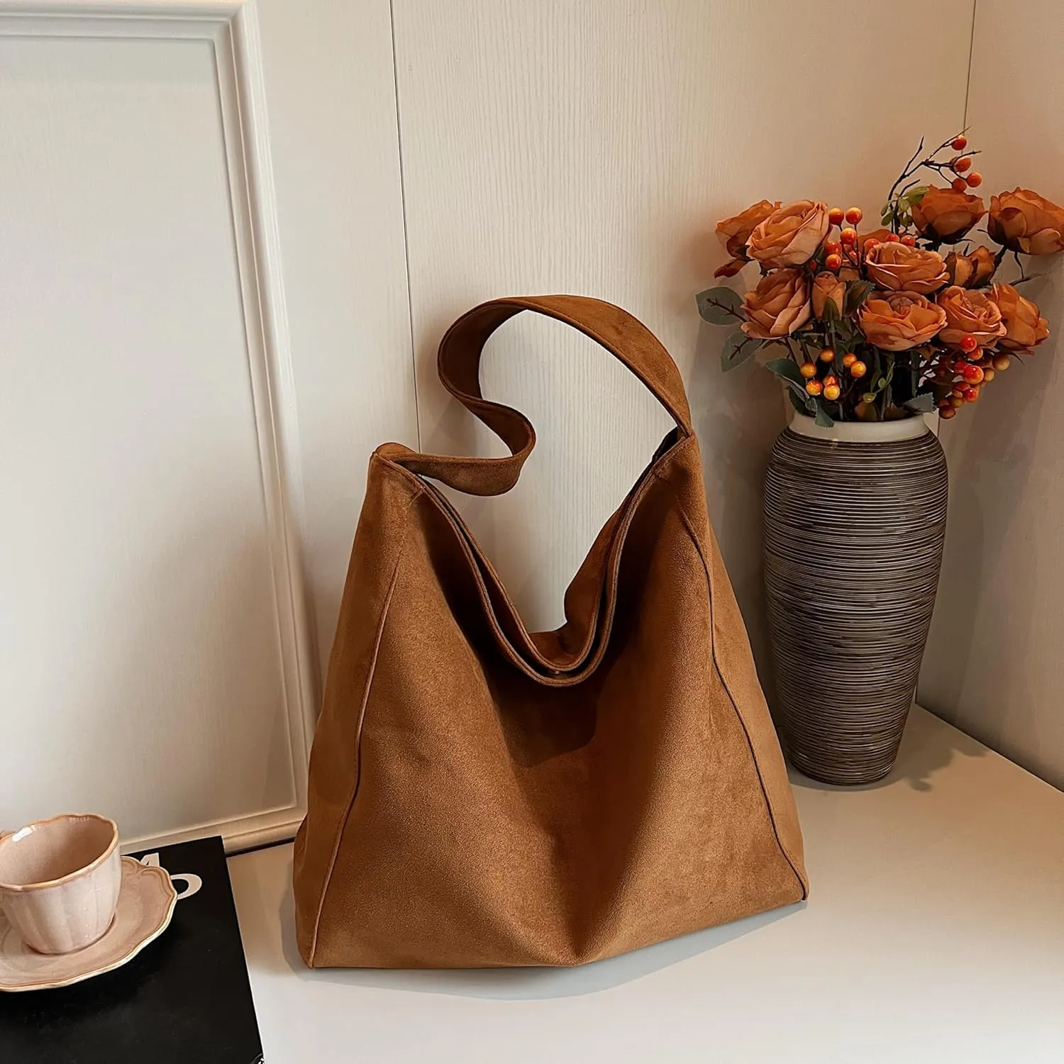 Suede Leopard Handbags for WomenLarge Capacity Suede Bag, Hobo Bag