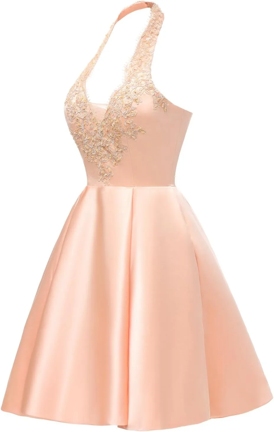 Sukleet Lace Appliques Short Homecoming Dress for Teens 2025 High Low Halter Satin Prom Dresses with Pockets
