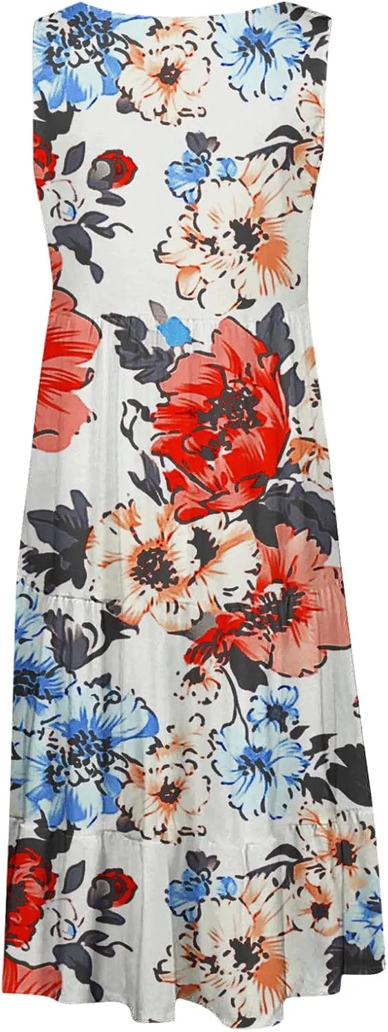 Summer Beach Dresses for Women Trendy Boho Floral Tank Dress Casual Ruffle Flowy Sundresses Vacation Outfits 2025