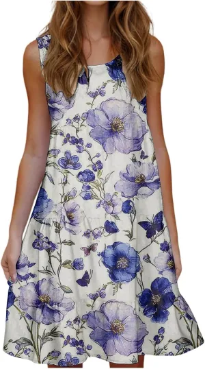 Summer Beach Dresses for Women Trendy Boho Floral Tank Dress Casual Ruffle Flowy Sundresses Vacation Outfits 2025
