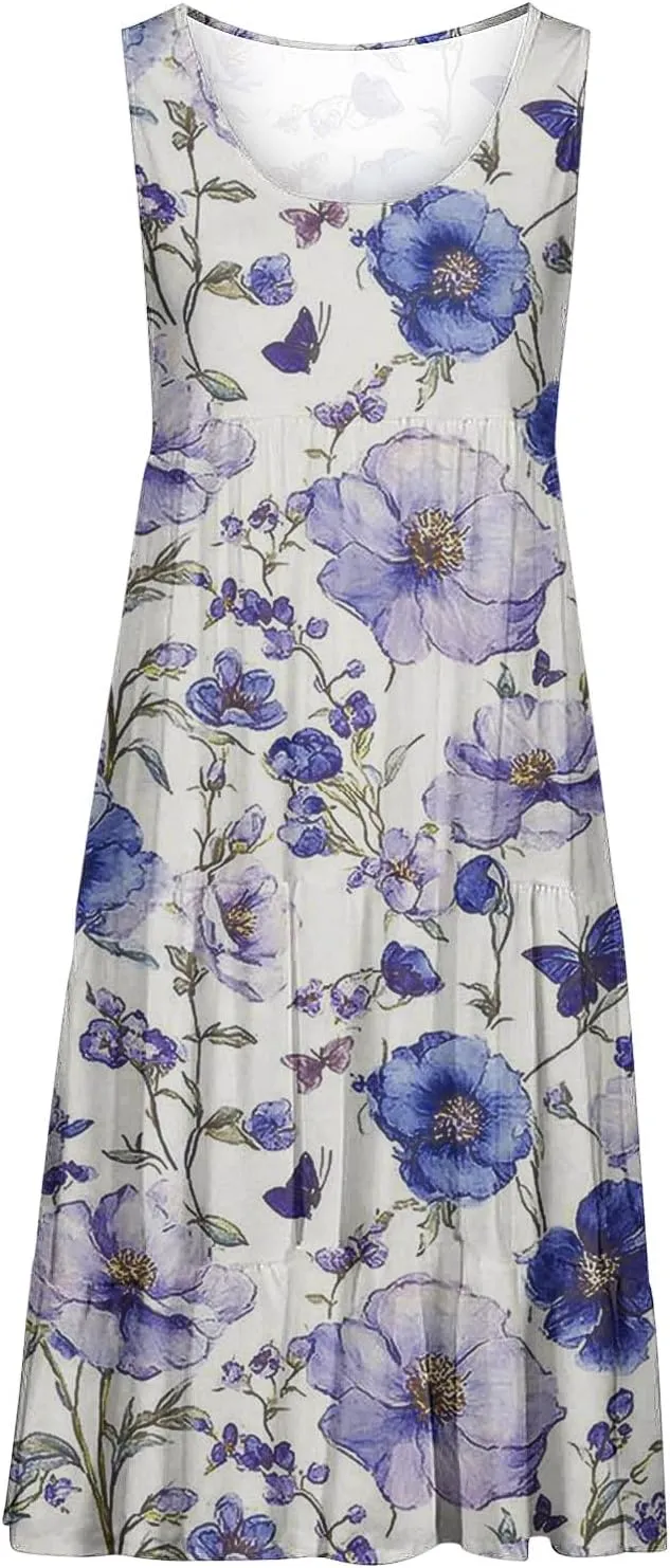 Summer Beach Dresses for Women Trendy Boho Floral Tank Dress Casual Ruffle Flowy Sundresses Vacation Outfits 2025