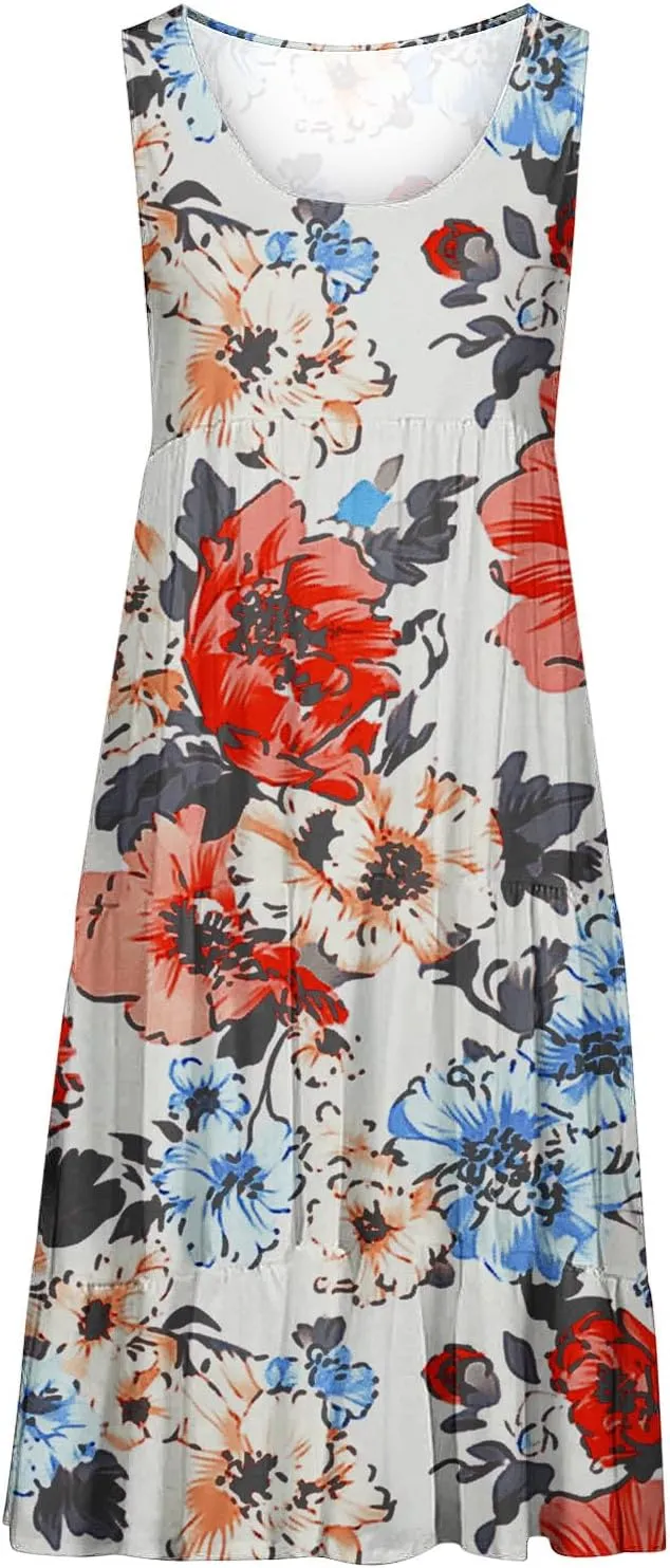 Summer Beach Dresses for Women Trendy Boho Floral Tank Dress Casual Ruffle Flowy Sundresses Vacation Outfits 2025
