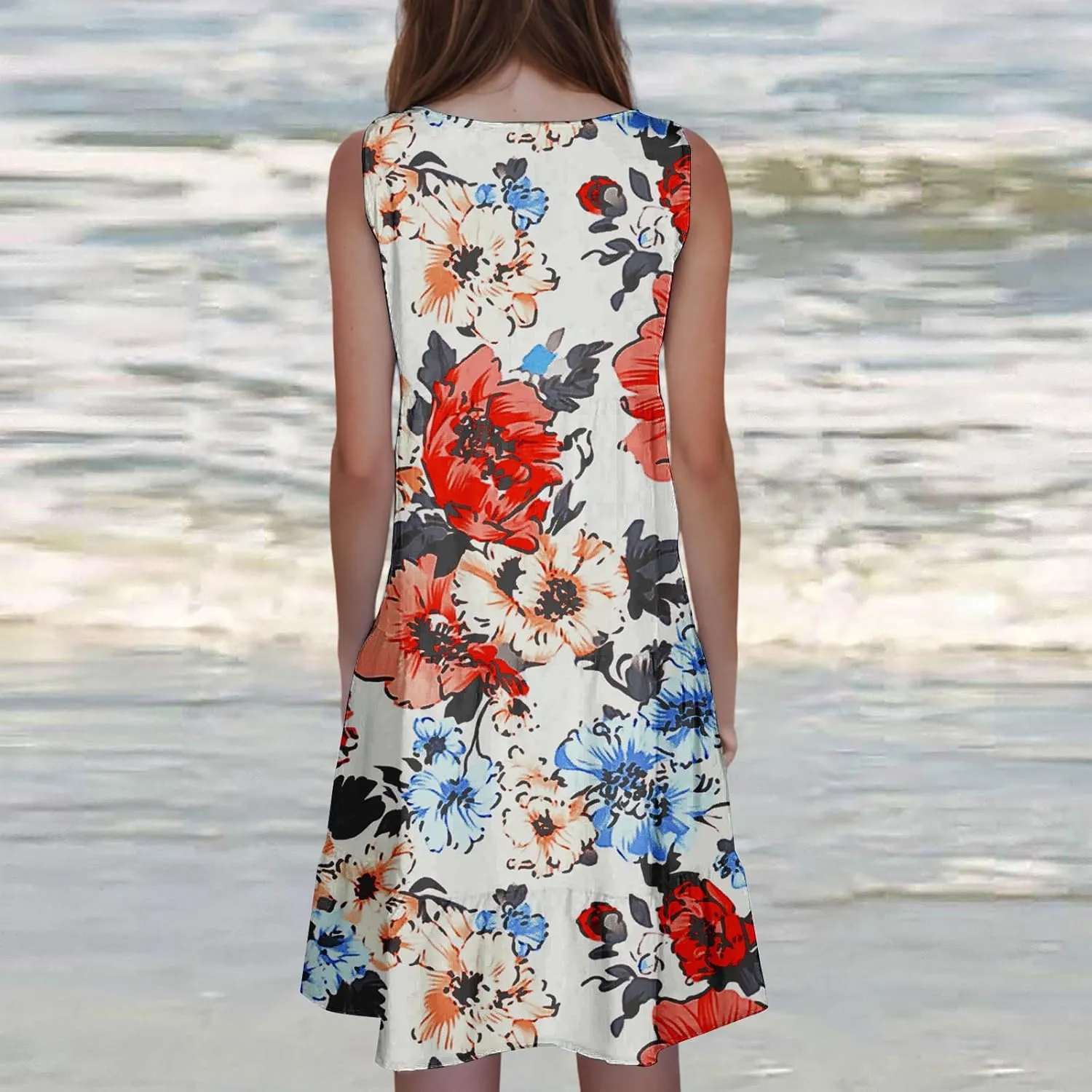 Summer Beach Dresses for Women Trendy Boho Floral Tank Dress Casual Ruffle Flowy Sundresses Vacation Outfits 2025