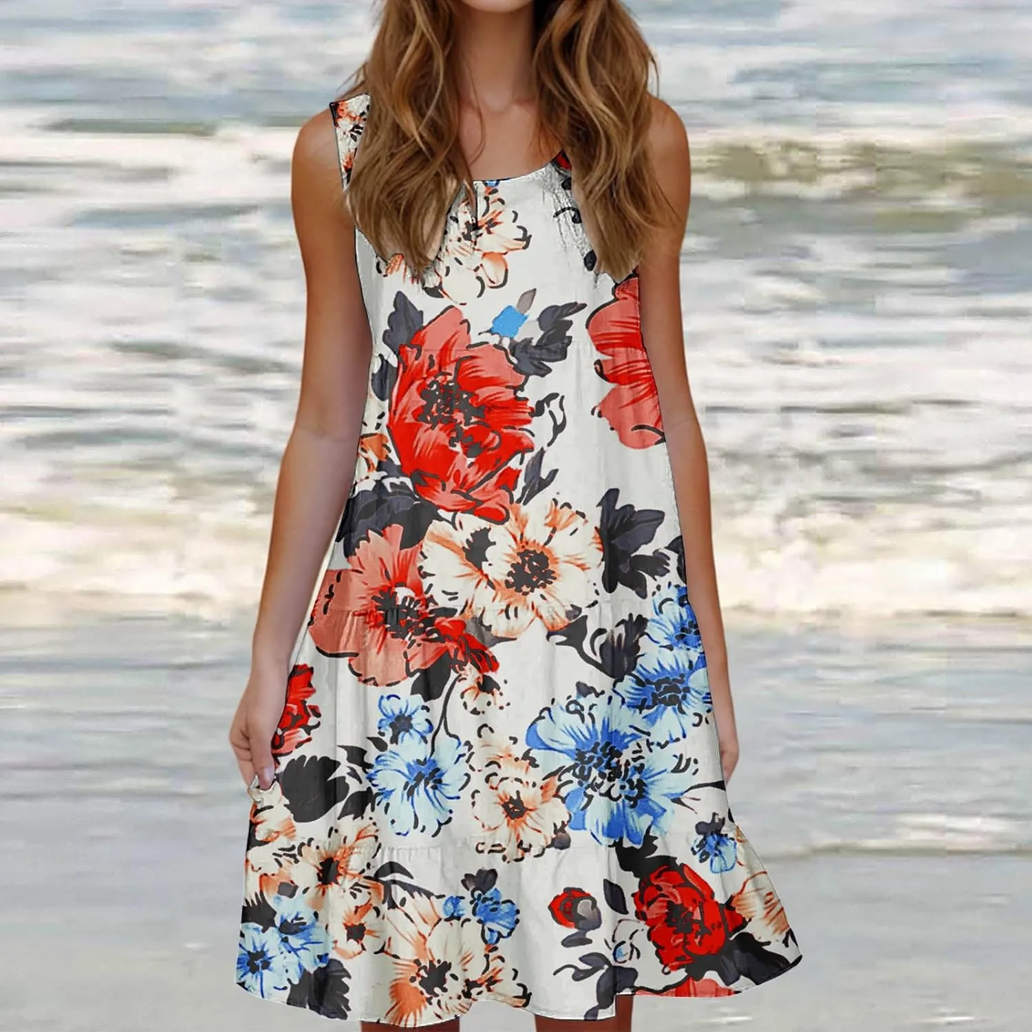 Summer Beach Dresses for Women Trendy Boho Floral Tank Dress Casual Ruffle Flowy Sundresses Vacation Outfits 2025