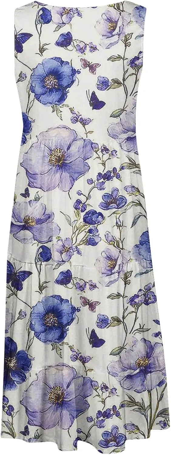 Summer Beach Dresses for Women Trendy Boho Floral Tank Dress Casual Ruffle Flowy Sundresses Vacation Outfits 2025