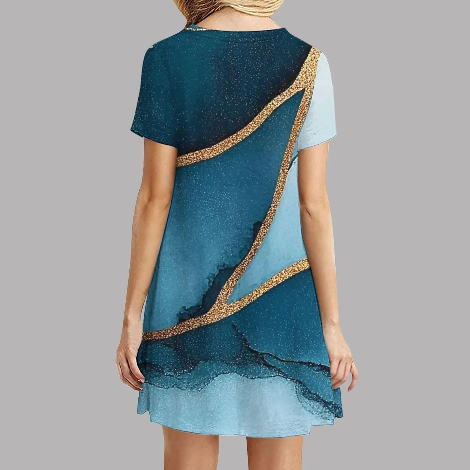 Summer Dress with Sleeves Women Printed Mini Dress Knee Length Flowy Beach Dresses Spring Dresses for Women