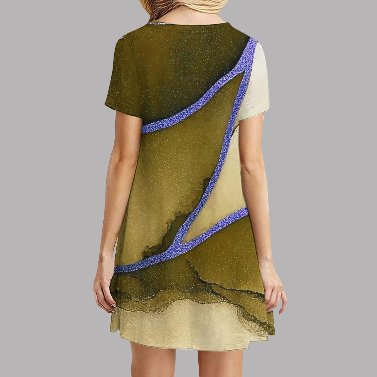 Summer Dress with Sleeves Women Printed Mini Dress Knee Length Flowy Beach Dresses Spring Dresses for Women
