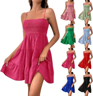 Summer Dresses for Women 2025 - Floral Lace Spaghetti Strap Bustier Mini Dress, Thigh-Length Ruffled Hem Party Dress