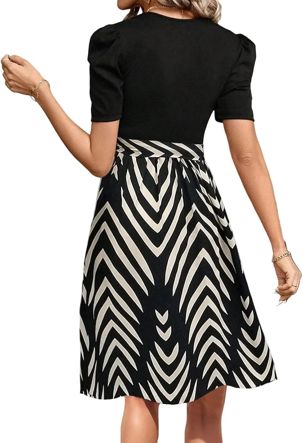 Summer Dresses for Women 2025 Floral Short Sleeve Midi Dresses Elegant A Line Work Dress Trendy Knee Length Midi Dress