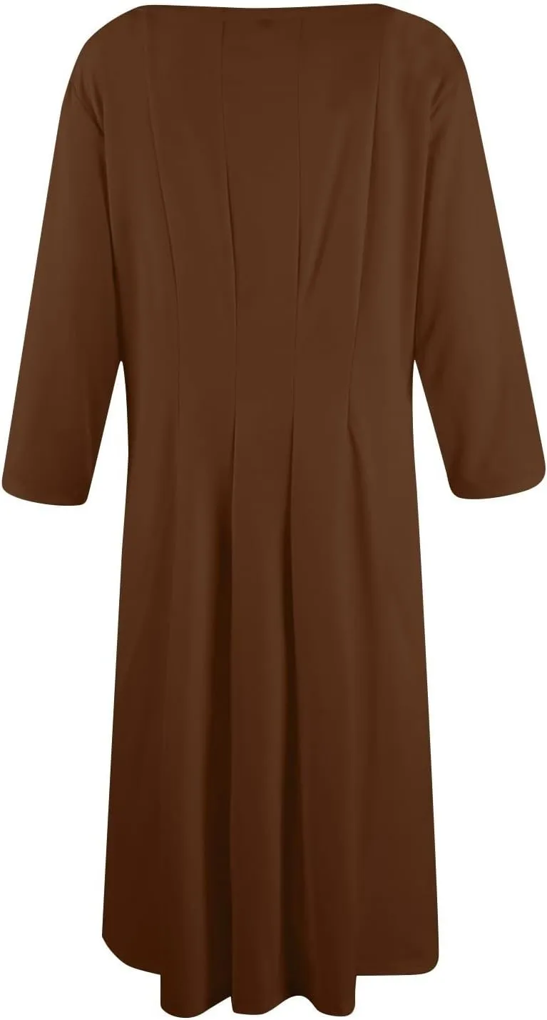 Summer Dresses for Women 2025 Round Neck 3/4 Sleeve Midi Dress Solid Color A Line Flowy Dress with Pockets