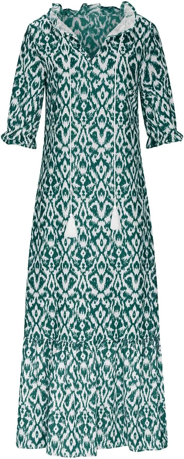 Summer Dresses for Women 2025 Short Sleeve Boho Maxi Dress V Neck Floral Sundress Casual Beach Vacation Outfits Clothes