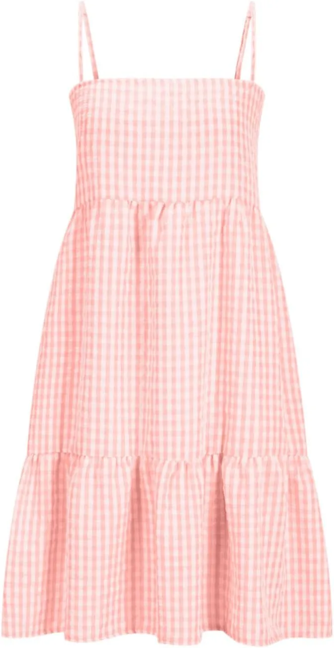Summer Dresses for Women 2025 Spaghetti Strap Ruffle Tiered Tube Top Mini Dress Sexy Beach Vacation Dress with Pocket