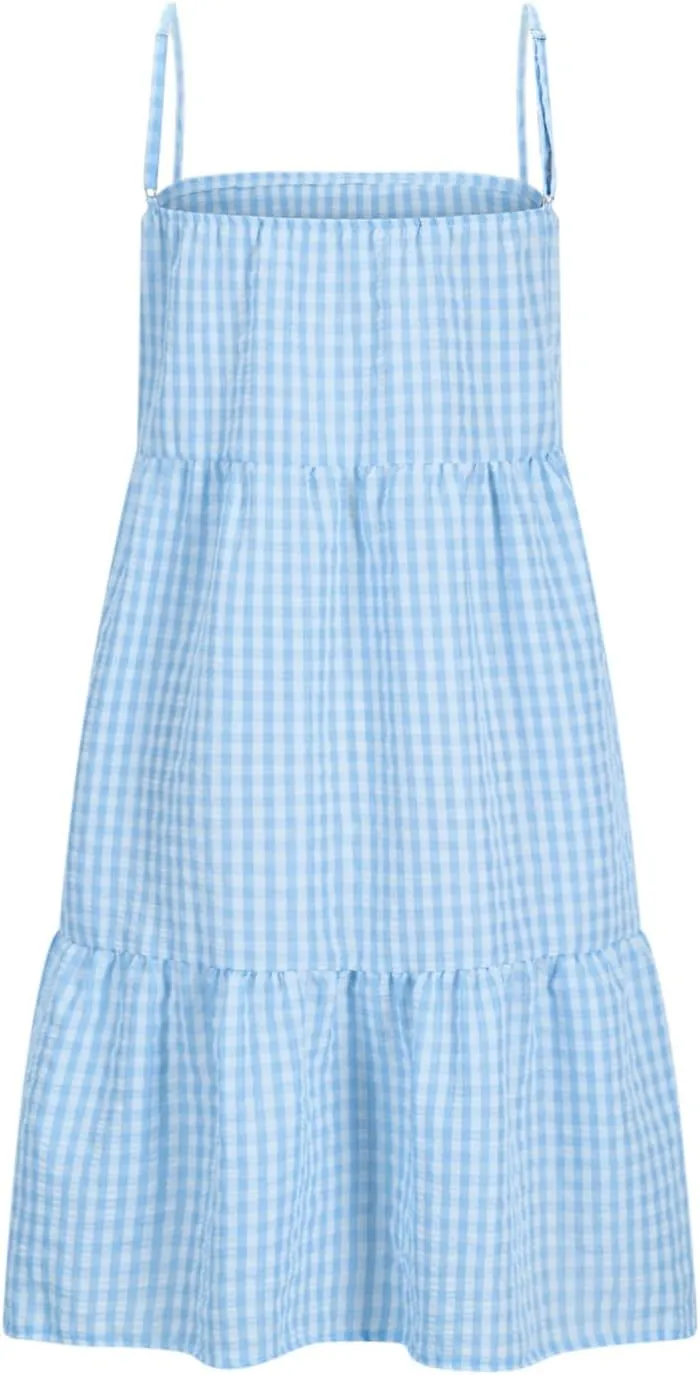 Summer Dresses for Women 2025 Spaghetti Strap Ruffle Tiered Tube Top Mini Dress Sexy Beach Vacation Dress with Pocket