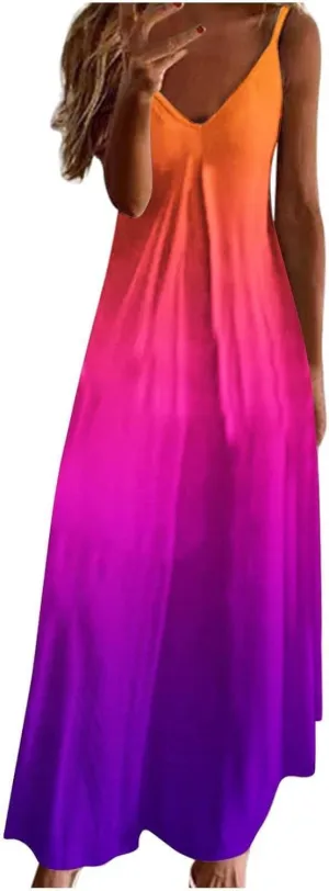 Summer Dresses for Women Vacation Floral Slip Dress Boho Maxi Sleeveless Dress Casual V Neck Beach Sundresses 2025