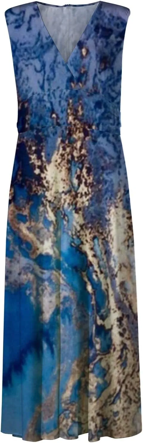 Summer Dresses for Women,Womens Elegant Wrap Deep V Neck Sleeveless Maxi Dress Flowy Beach Vacation Boho Sundresses