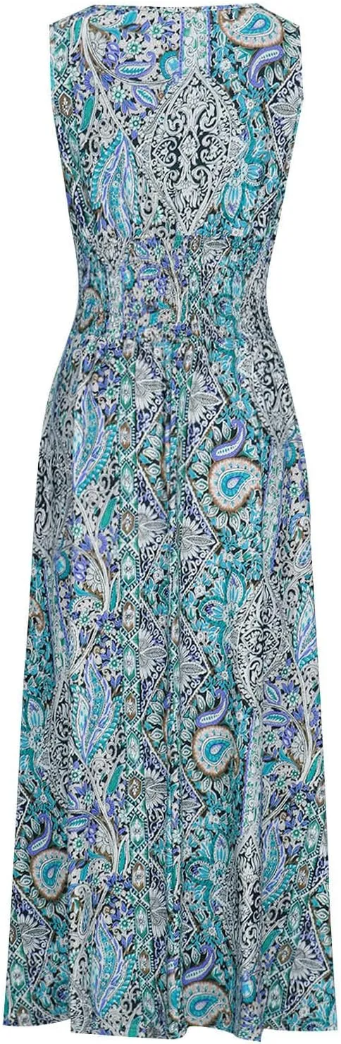 Summer Maxi Dresses for Women 2024 Casual Sundresses Long Floral Dress Sexy Sleeveless Boho Dress Flowy Dress, Small