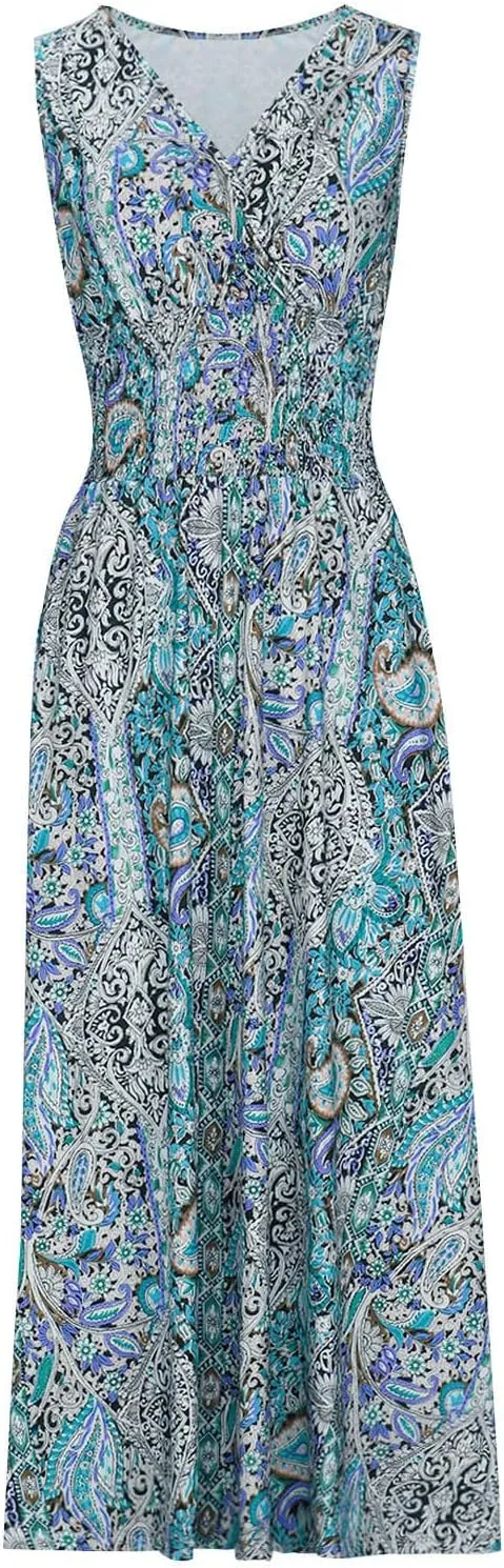 Summer Maxi Dresses for Women 2024 Casual Sundresses Long Floral Dress Sexy Sleeveless Boho Dress Flowy Dress, Small
