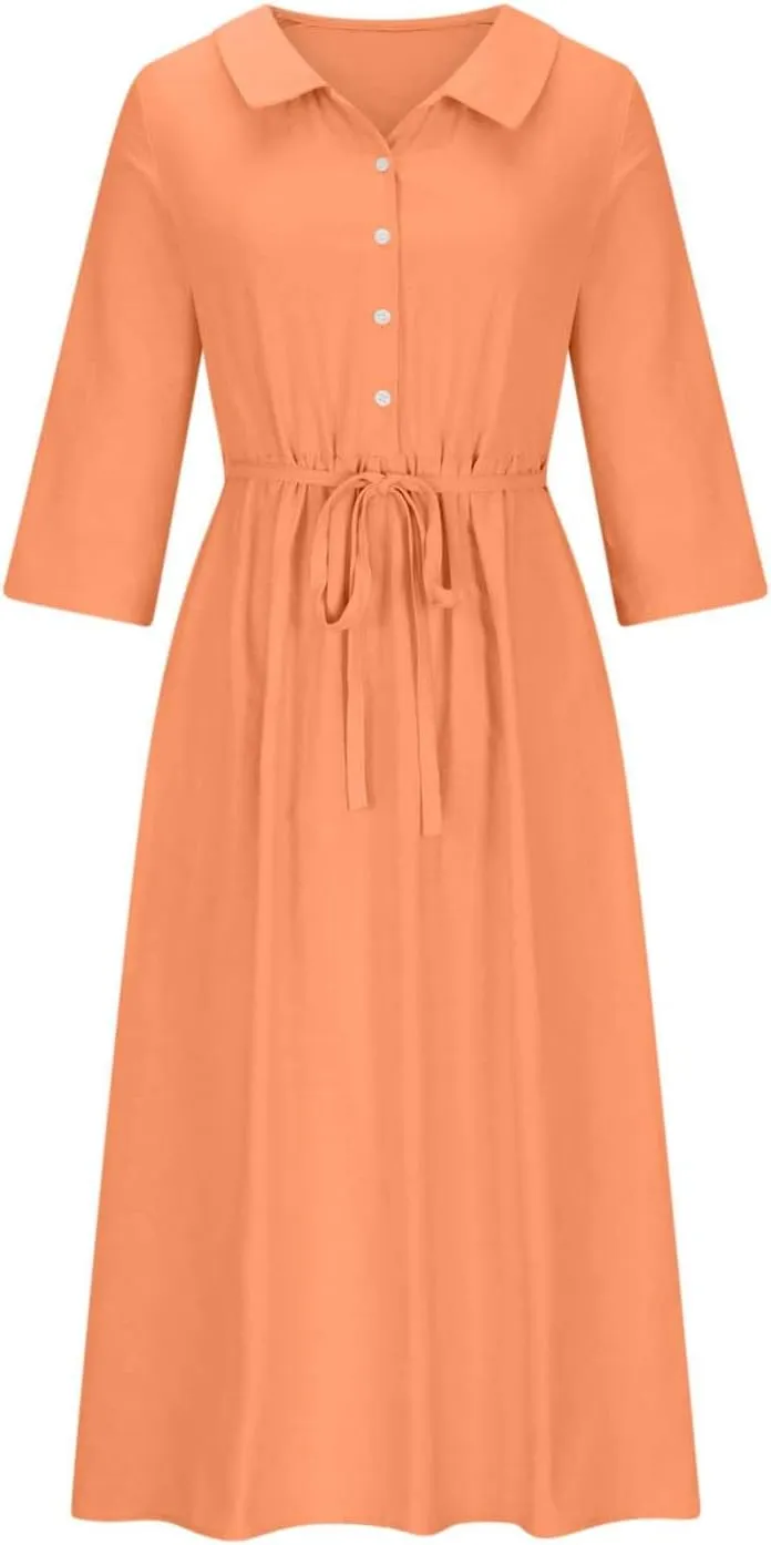 Summer Maxi Dresses Women's 2025 Plus Size Cotton Linen Dress 3/4 Sleeve Long Boho Spring Clothes Casual Resort Wears