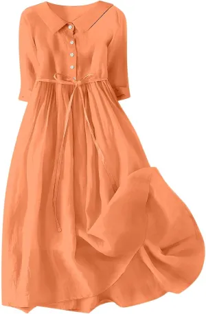 Summer Maxi Dresses Women's 2025 Plus Size Cotton Linen Dress 3/4 Sleeve Long Boho Spring Clothes Casual Resort Wears