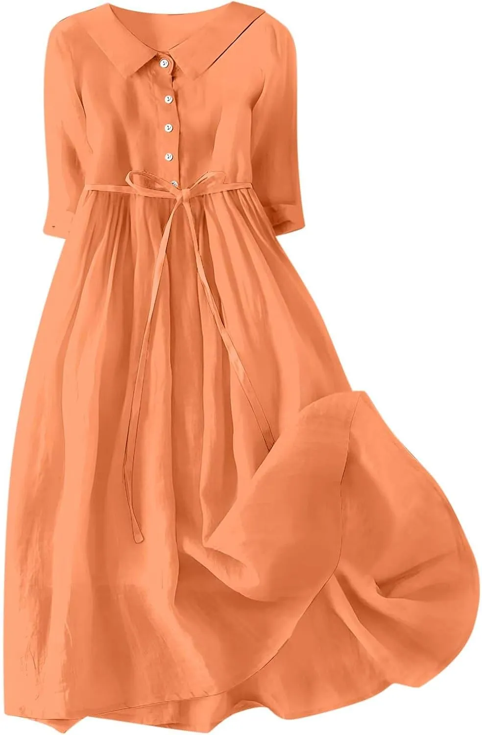Summer Maxi Dresses Women's 2025 Plus Size Cotton Linen Dress 3/4 Sleeve Long Boho Spring Clothes Casual Resort Wears