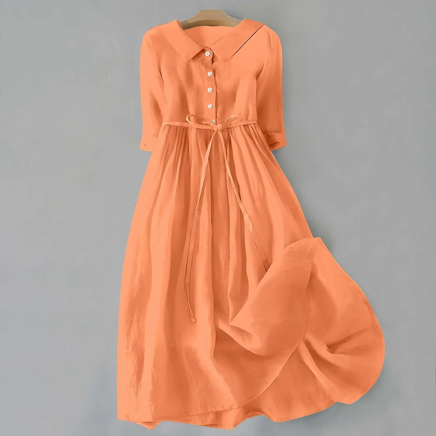 Summer Maxi Dresses Women's 2025 Plus Size Cotton Linen Dress 3/4 Sleeve Long Boho Spring Clothes Casual Resort Wears