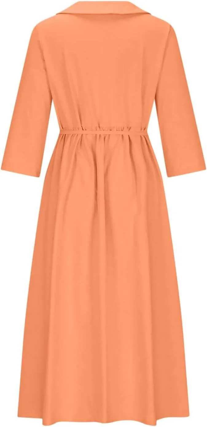 Summer Maxi Dresses Women's 2025 Plus Size Cotton Linen Dress 3/4 Sleeve Long Boho Spring Clothes Casual Resort Wears