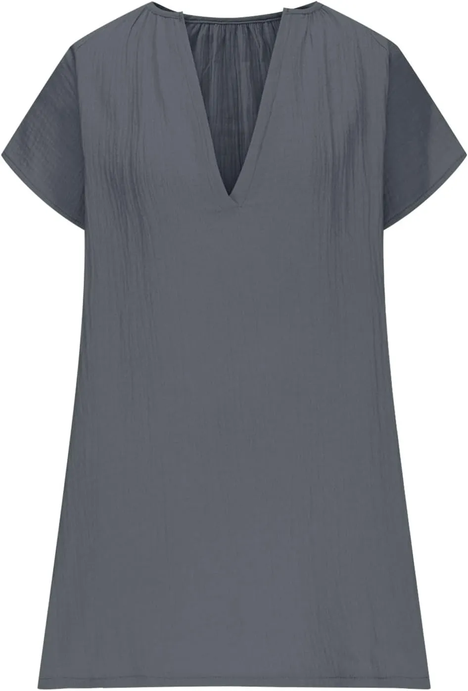 Summer Mini Dress for Women Trendy V Neck Short Sleeve Linen Vintage Sundress Casual Loose Beach Vacation Dresses