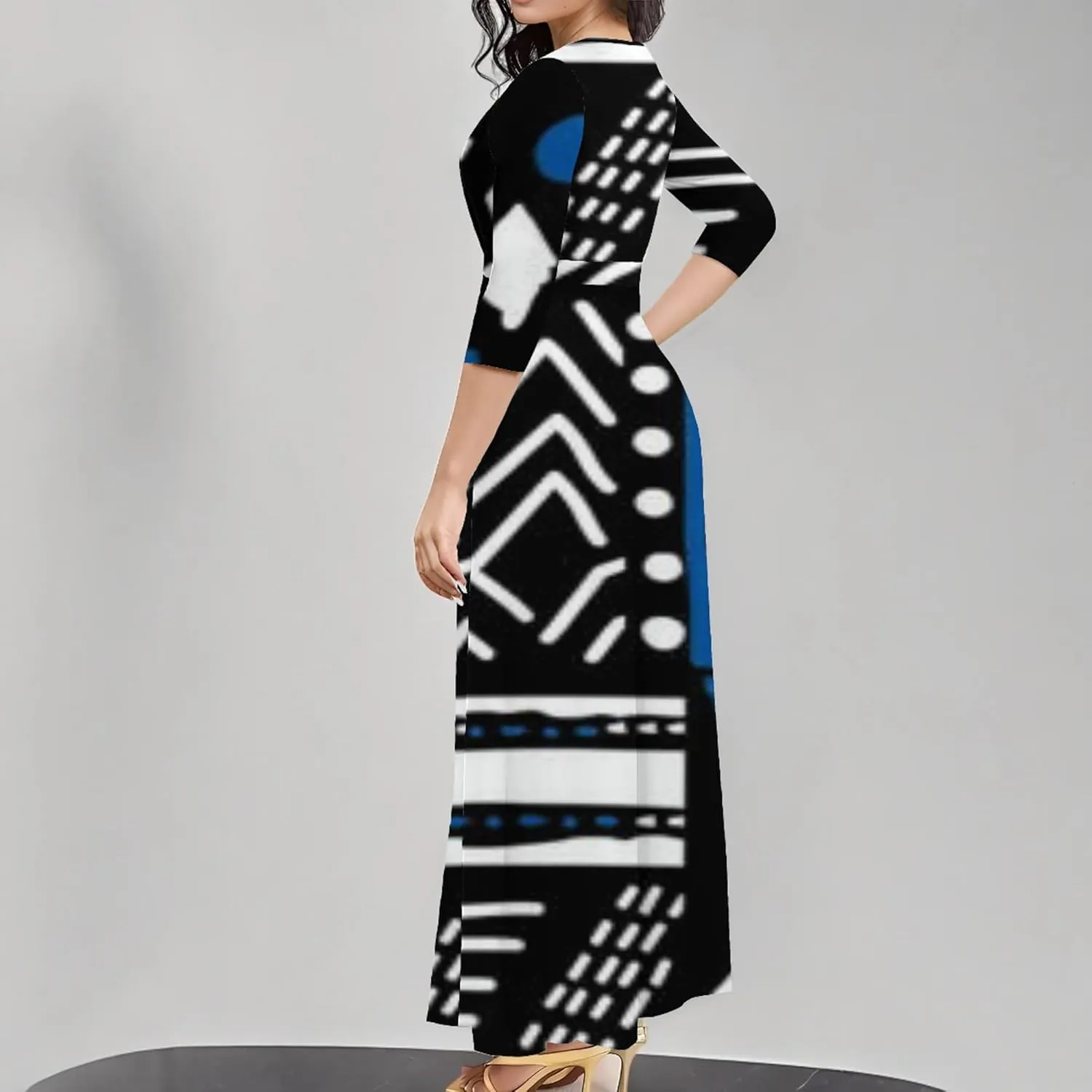 Summer Trendy Wrap Dresses for Women Sexy Bodycon 3/4 Sleeves Flowy A-Line Boho Beach Tie Dye Plus Size Maxi Dress with Belt
