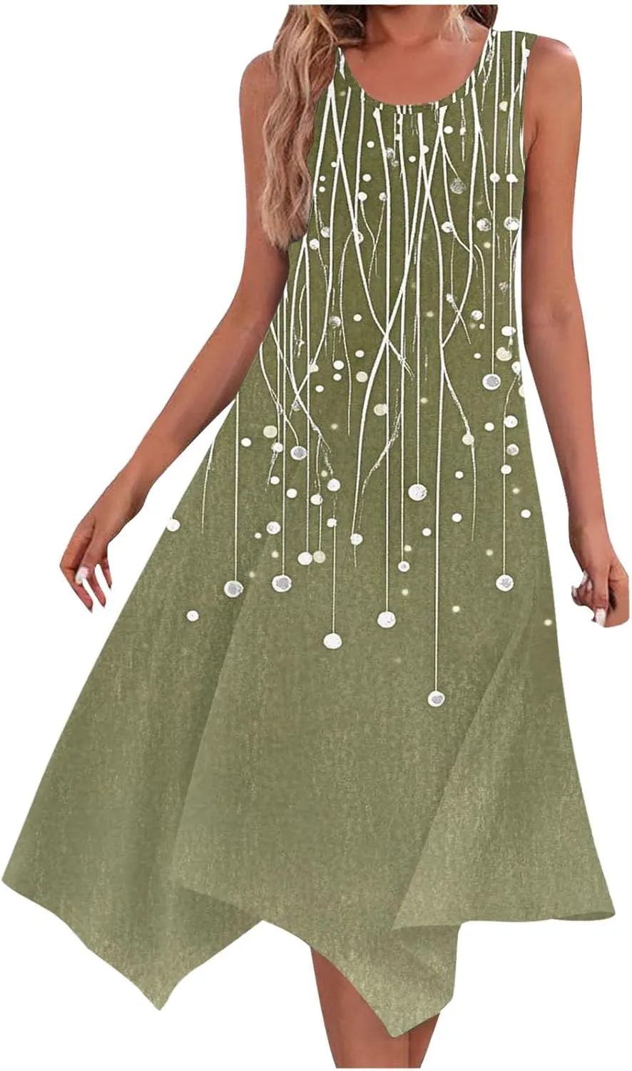 Summer Wedding Guest Dresses for Women Sleevless Floral Loose Dress Ruffle Hem V Neck Dress Holiday Vacation Outfits