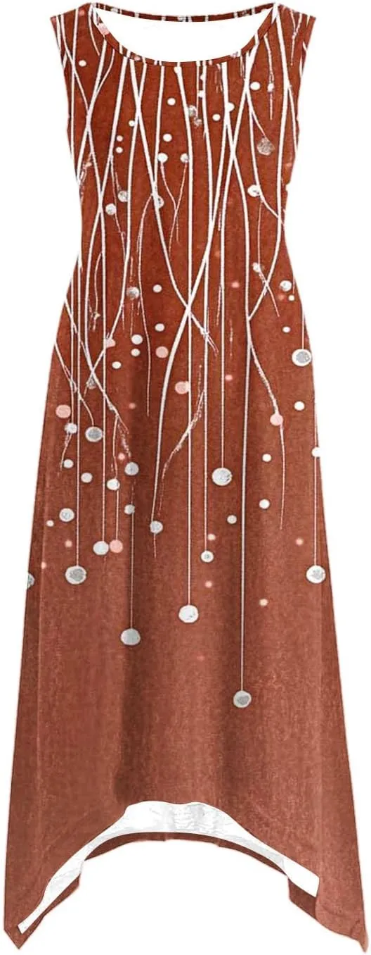 Summer Wedding Guest Dresses for Women Sleevless Floral Loose Dress Ruffle Hem V Neck Dress Holiday Vacation Outfits