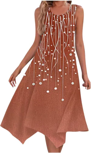Summer Wedding Guest Dresses for Women Sleevless Floral Loose Dress Ruffle Hem V Neck Dress Holiday Vacation Outfits