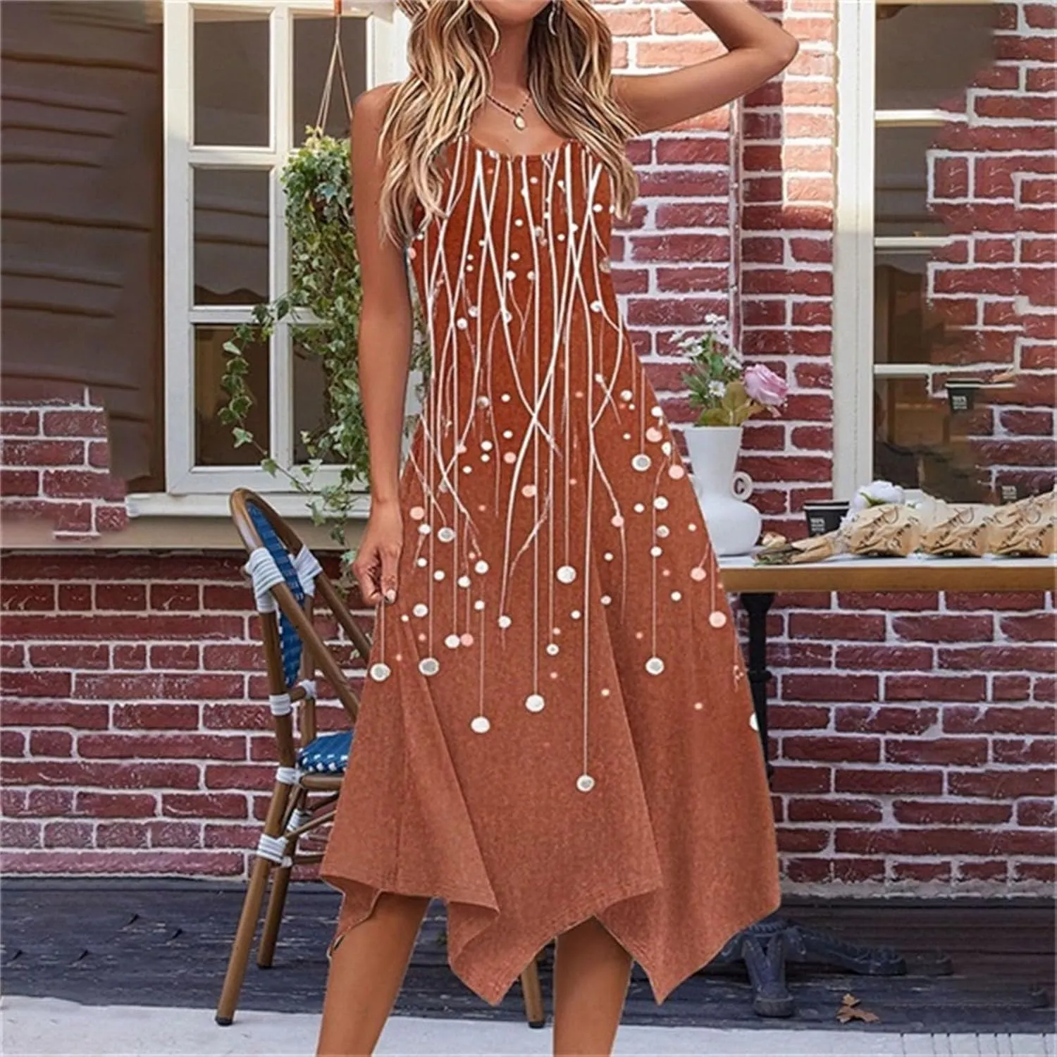 Summer Wedding Guest Dresses for Women Sleevless Floral Loose Dress Ruffle Hem V Neck Dress Holiday Vacation Outfits