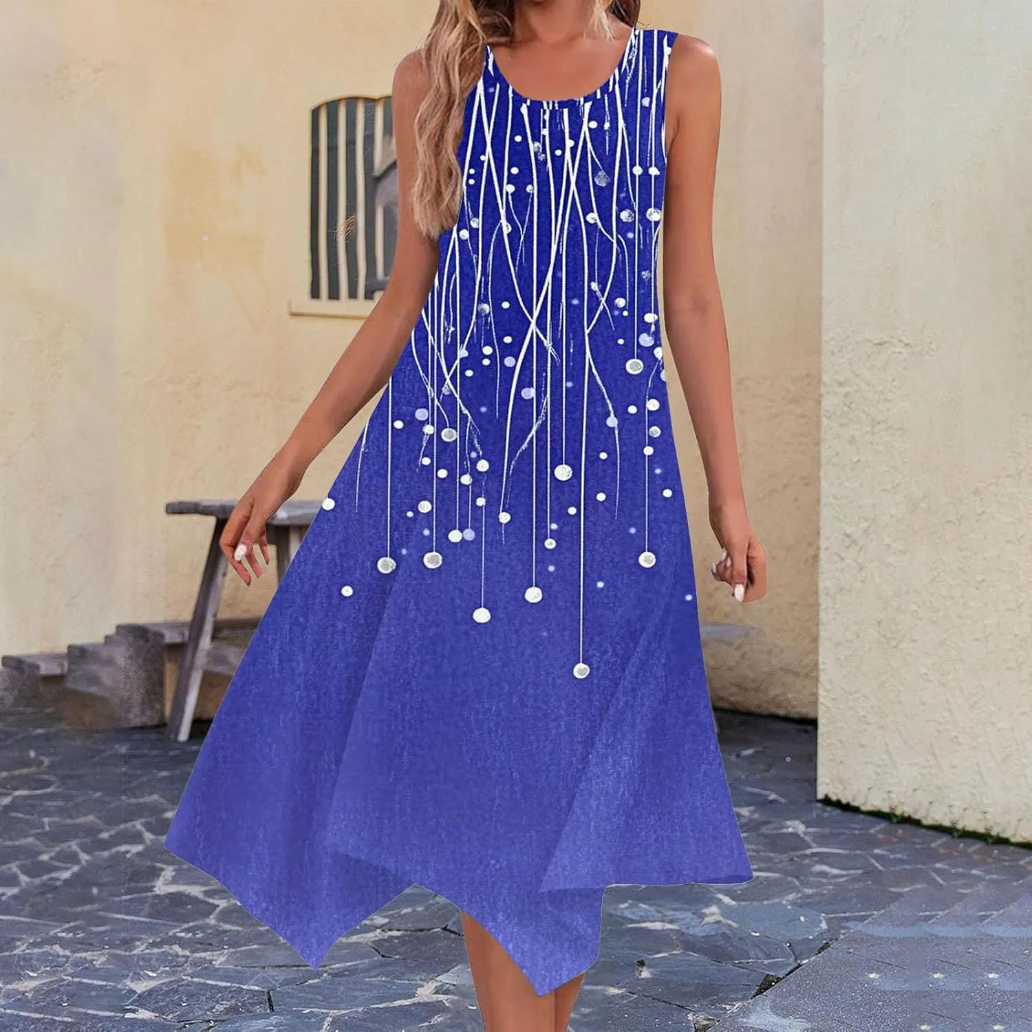 Summer Wedding Guest Dresses for Women Sleevless Floral Loose Dress Ruffle Hem V Neck Dress Holiday Vacation Outfits