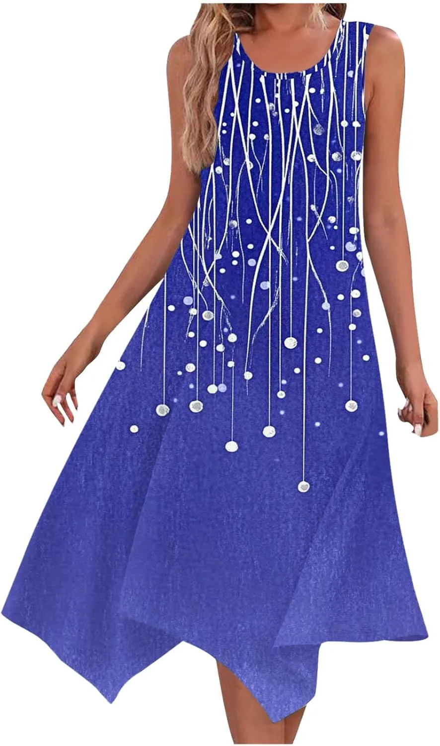 Summer Wedding Guest Dresses for Women Sleevless Floral Loose Dress Ruffle Hem V Neck Dress Holiday Vacation Outfits
