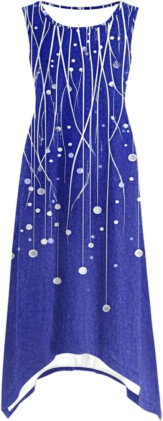 Summer Wedding Guest Dresses for Women Sleevless Floral Loose Dress Ruffle Hem V Neck Dress Holiday Vacation Outfits
