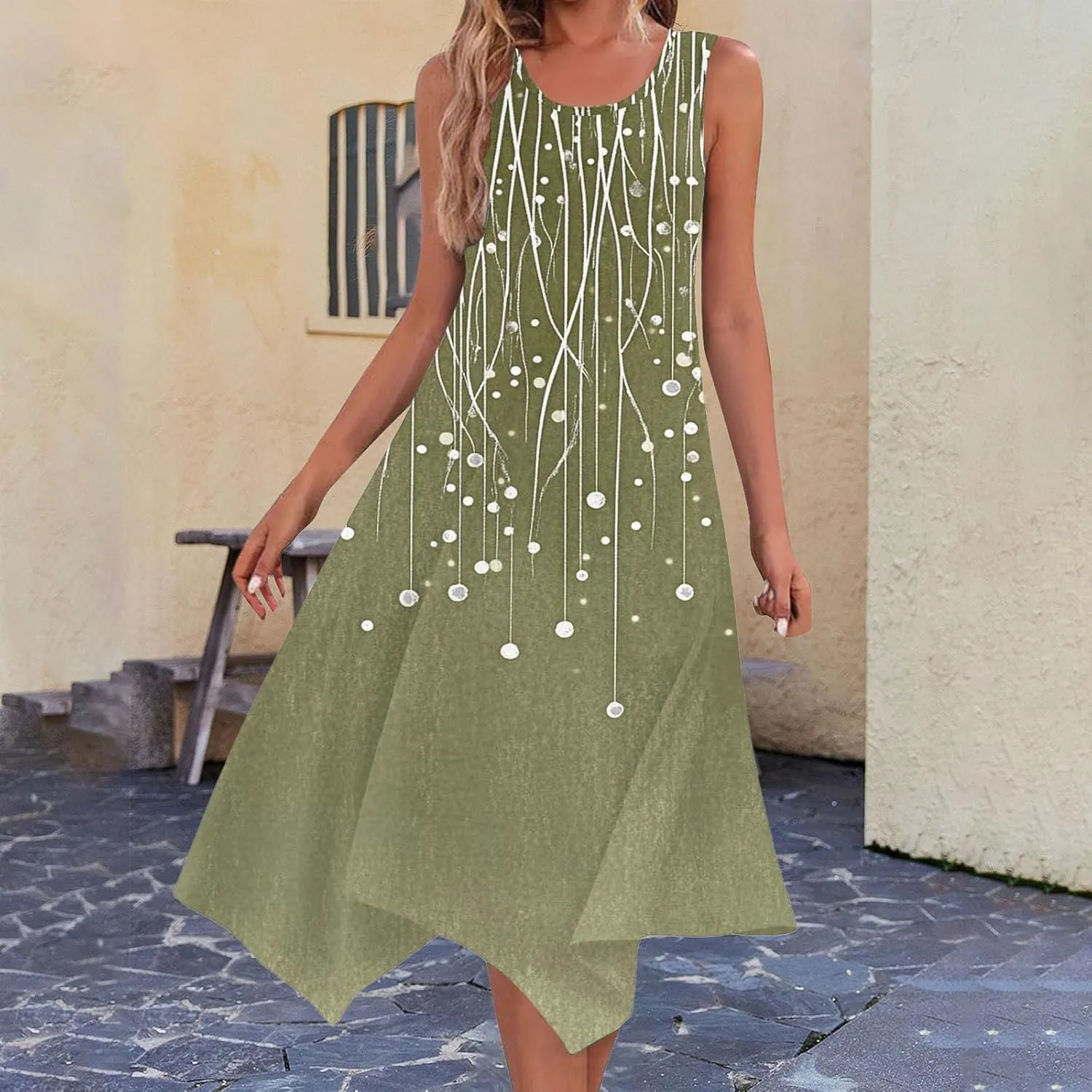 Summer Wedding Guest Dresses for Women Sleevless Floral Loose Dress Ruffle Hem V Neck Dress Holiday Vacation Outfits