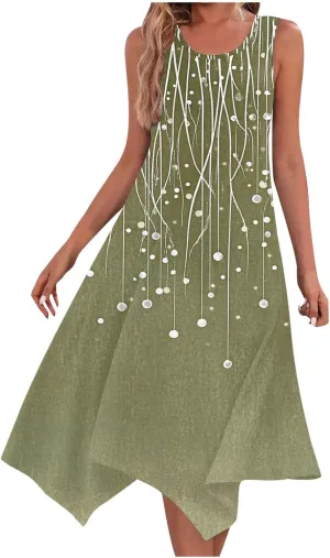 Summer Wedding Guest Dresses for Women Sleevless Floral Loose Dress Ruffle Hem V Neck Dress Holiday Vacation Outfits