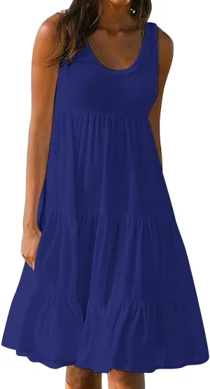 Sundresses for Women 2025 Sleeveless Cute Petite Mini Dress Tiered Summer Flowy Boho Sundress Beach Wear Spring Tank Dresses