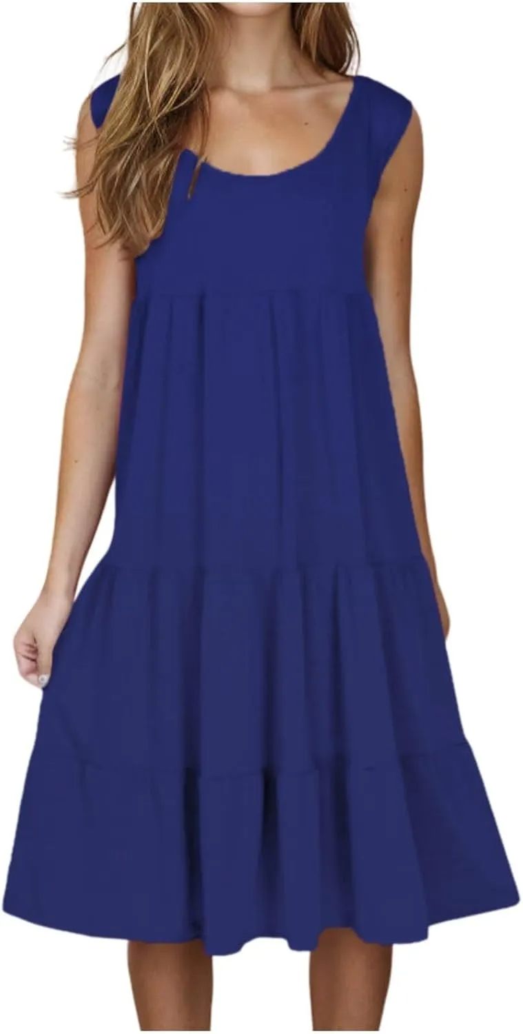 Sundresses for Women 2025 Sleeveless Cute Petite Mini Dress Tiered Summer Flowy Boho Sundress Beach Wear Spring Tank Dresses