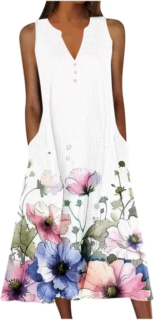 Sundresses for Women's 2025 Vacation Beach Casual Plus Size Midi Sun Dress Trendy Loose Flowy Summer Boho Long Dresse