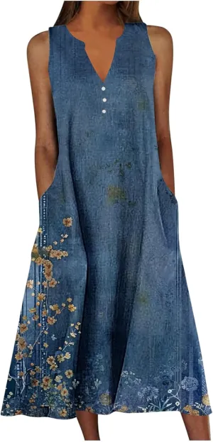 Sundresses for Women's 2025 Vacation Beach Casual Plus Size Midi Sun Dress Trendy Loose Flowy Summer Boho Long Dresse
