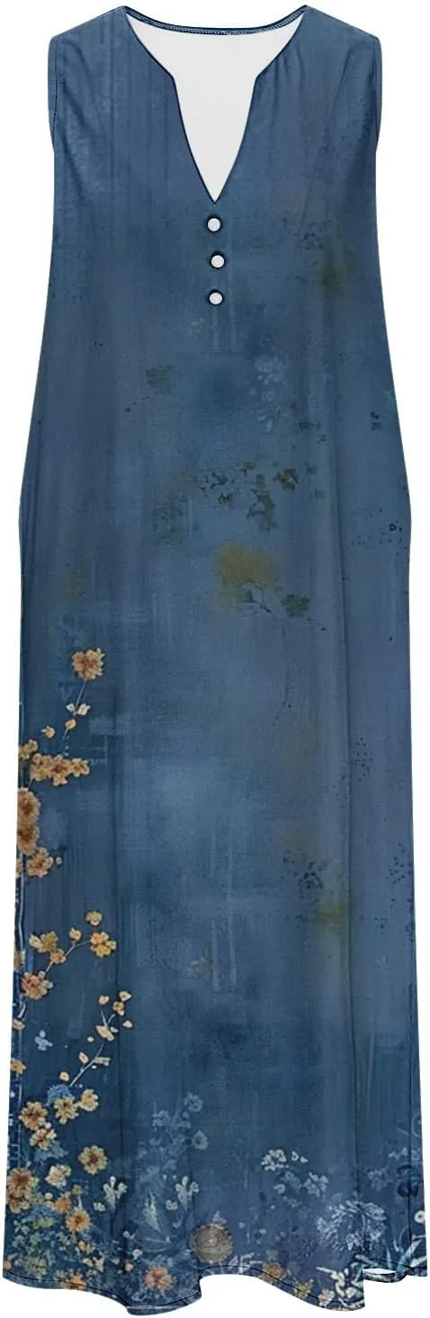 Sundresses for Women's 2025 Vacation Beach Casual Plus Size Midi Sun Dress Trendy Loose Flowy Summer Boho Long Dresse