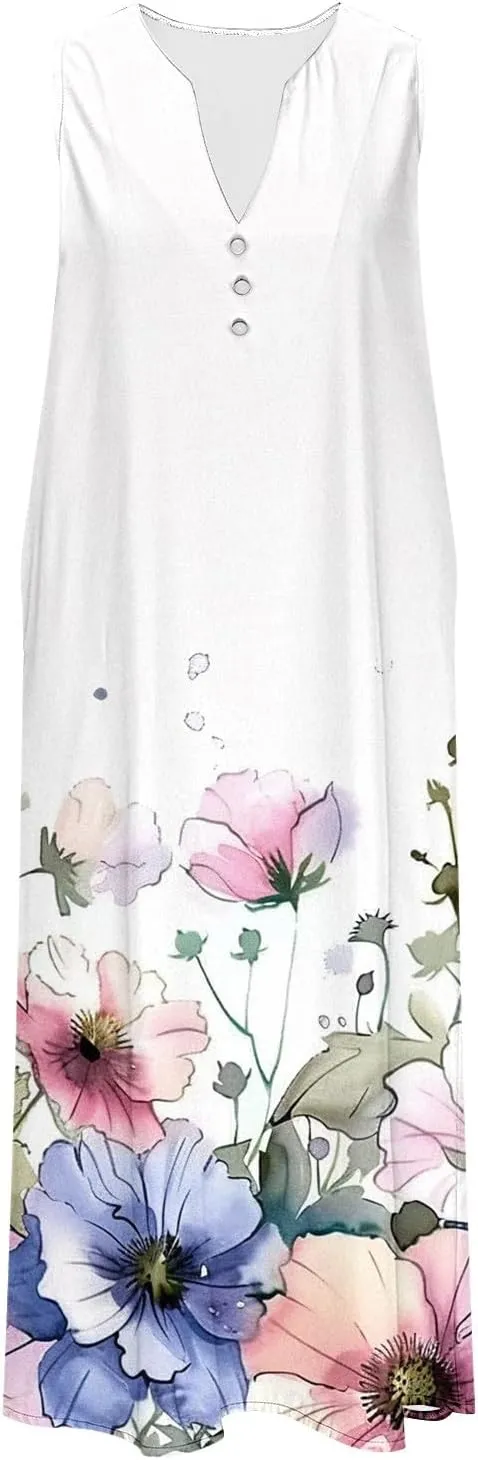 Sundresses for Women's 2025 Vacation Beach Casual Plus Size Midi Sun Dress Trendy Loose Flowy Summer Boho Long Dresse